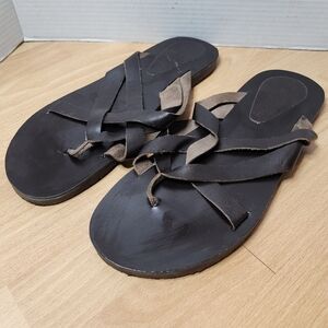 Morza Italian Brown Leather Stappy Slide On Flat Sandals Mens Size 13